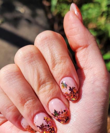 Matte Pink with Fall Leaf Art