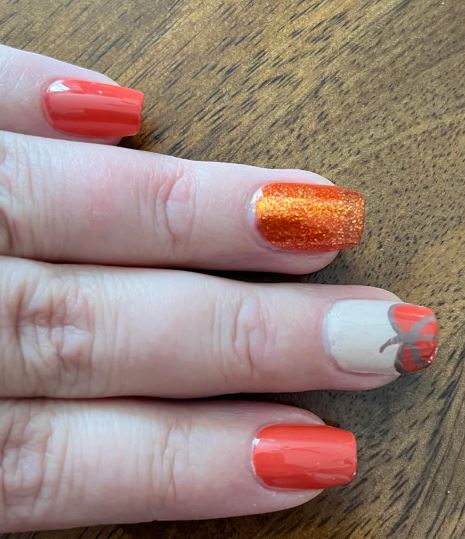 Pink Nails with Pumpkin Art