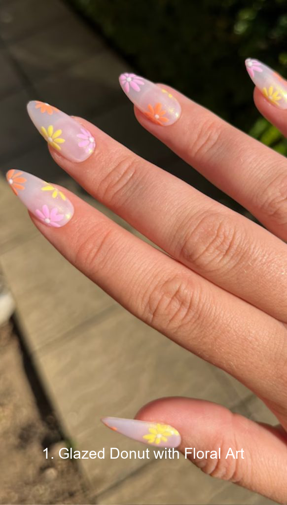 1. Glazed Donut with Floral Art