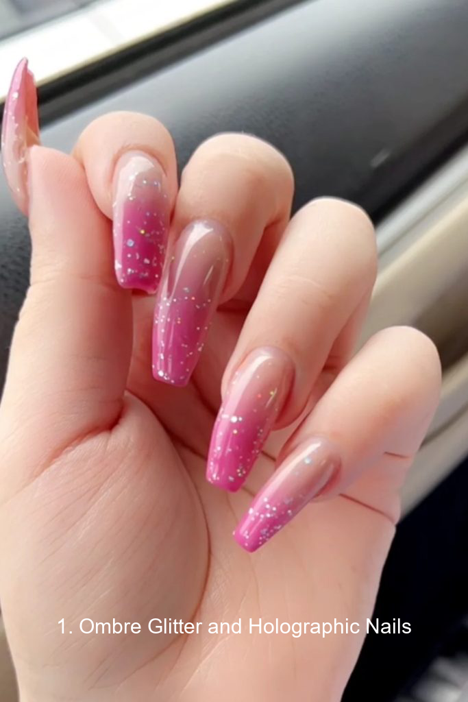 1. Ombre Glitter and Holographic Nails