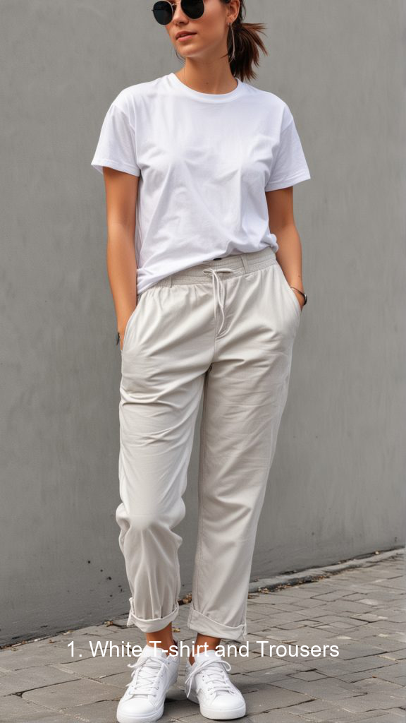 1. White T-shirt and Trousers