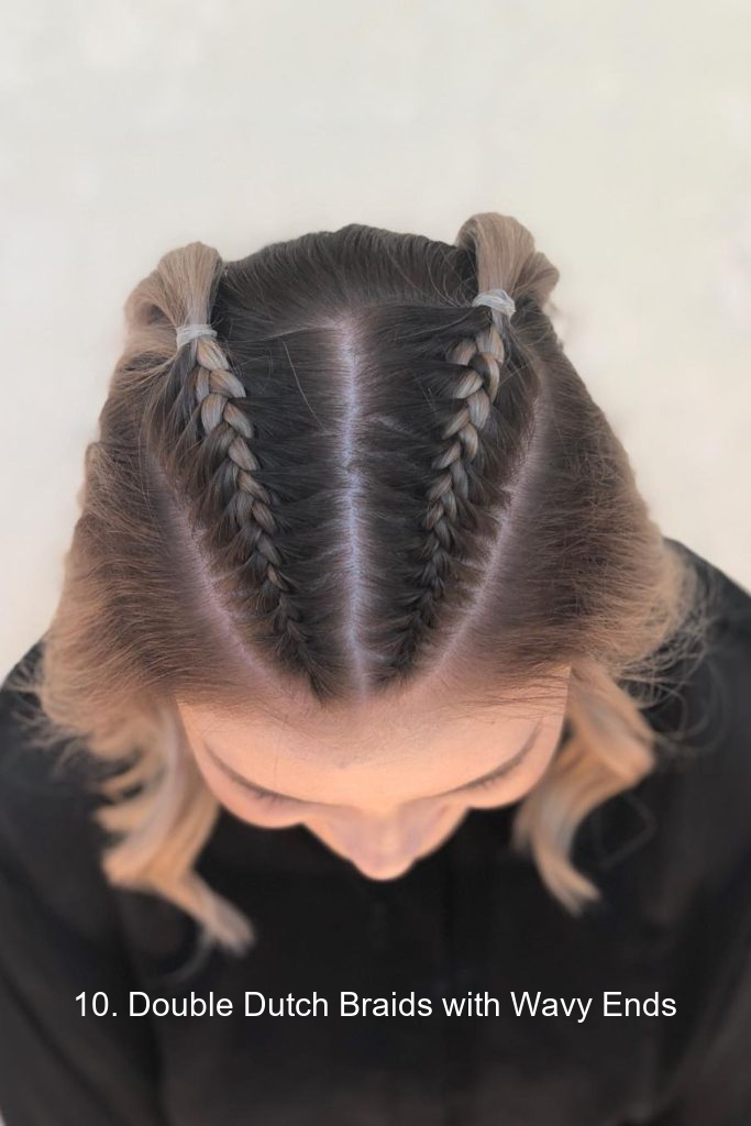 10. Double Dutch Braids with Wavy Ends