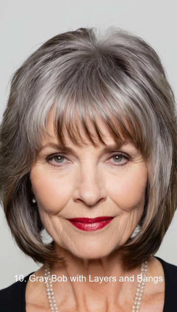10. Gray Bob with Layers and Bangs