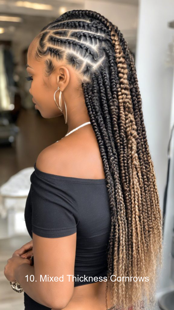 10. Mixed Thickness Cornrows