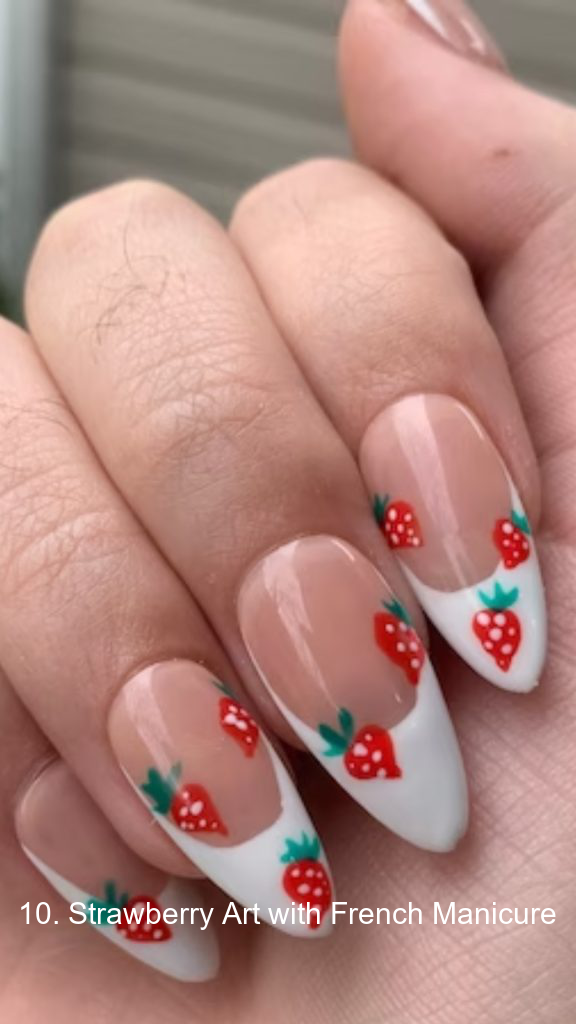 10. Strawberry Art with French Manicure