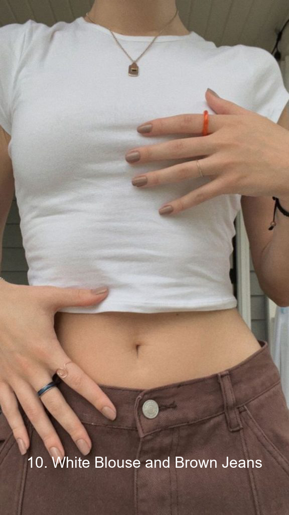 10. White Blouse and Brown Jeans