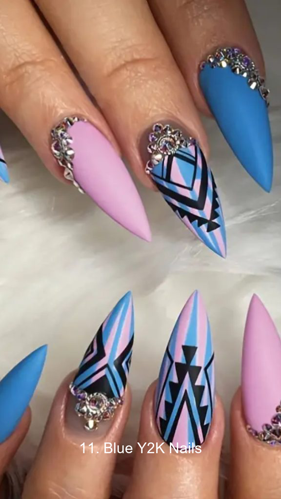 11. Blue Y2K Nails