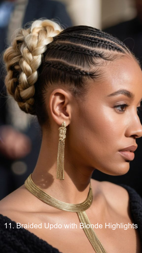 11. Braided Updo with Blonde Highlights