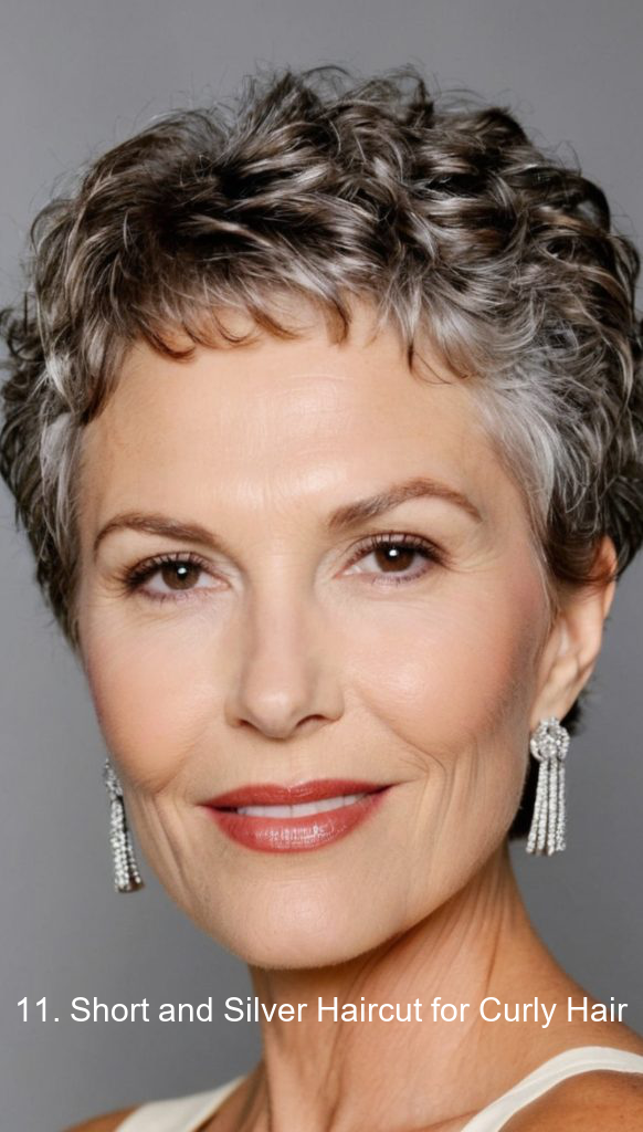 11. Short and Silver Haircut for Curly Hair