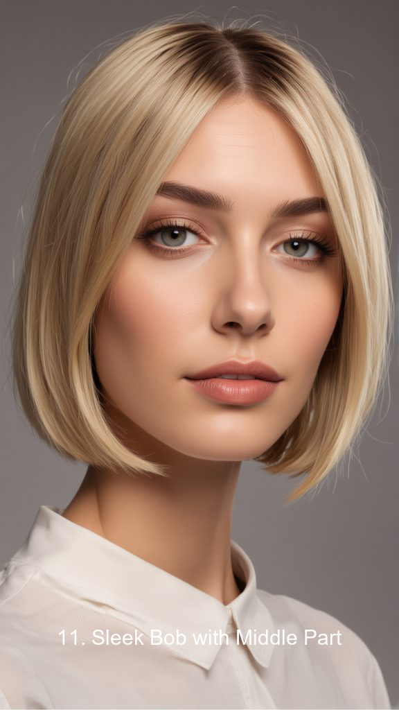 11. Sleek Bob with Middle Part