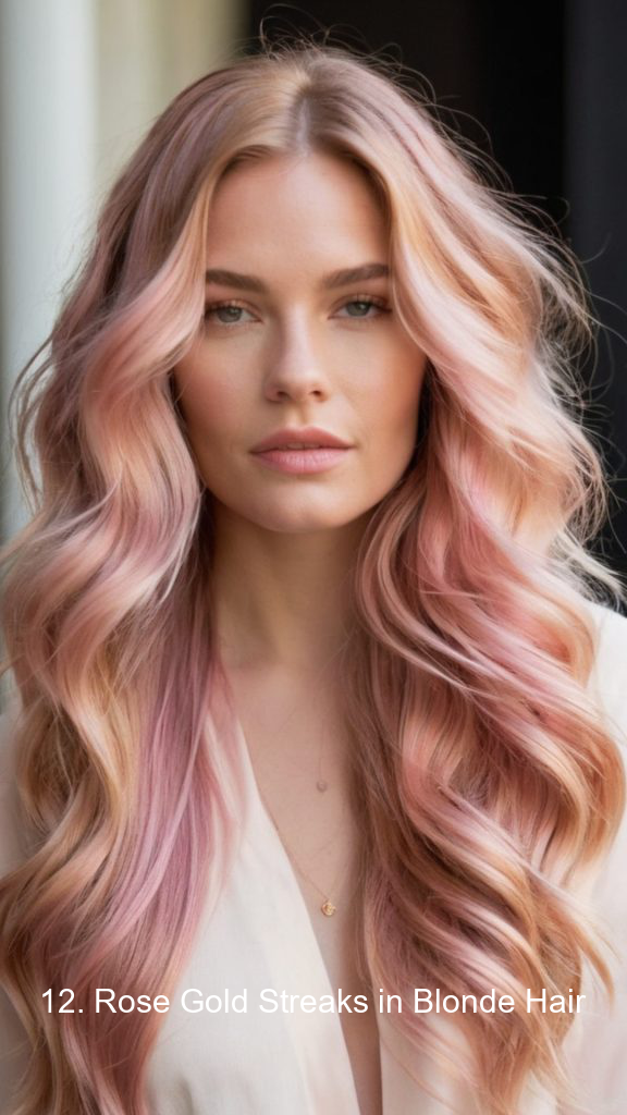 12. Rose Gold Streaks in Blonde Hair