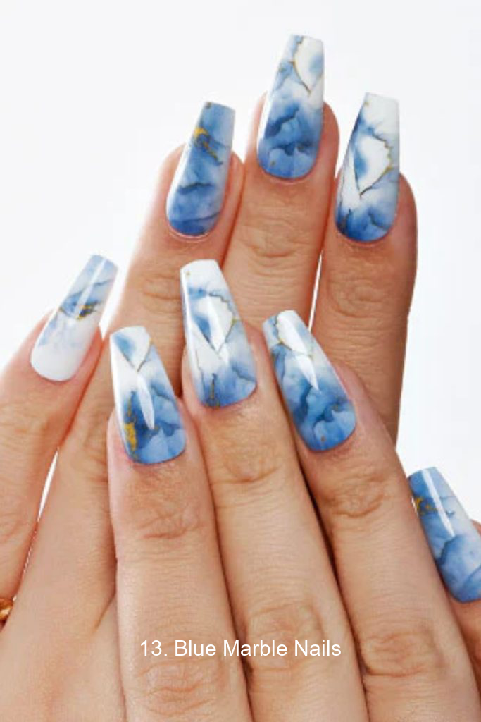 13. Blue Marble Nails