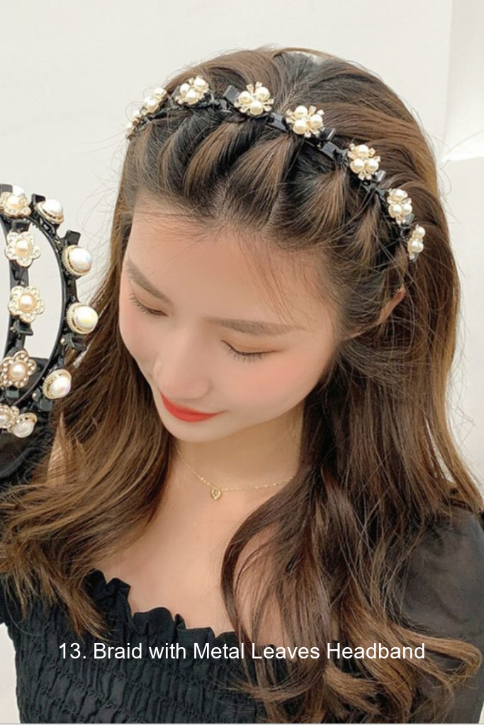 13. Braid with Metal Leaves Headband
