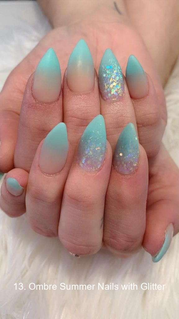 13. Ombre Summer Nails with Glitter