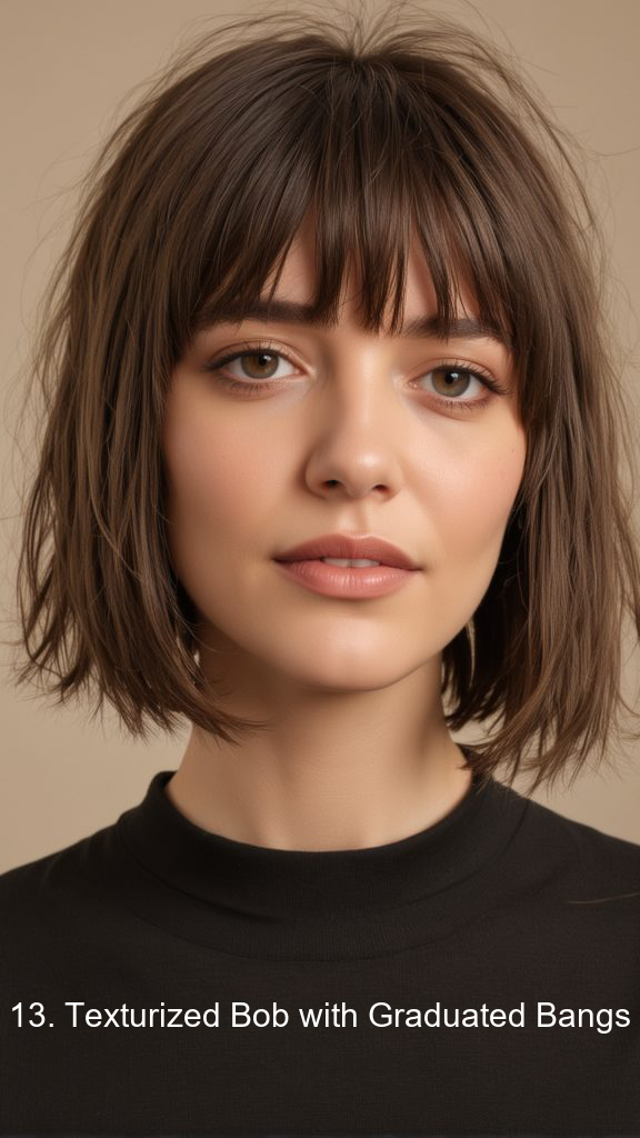 13. Texturized Bob with Graduated Bangs