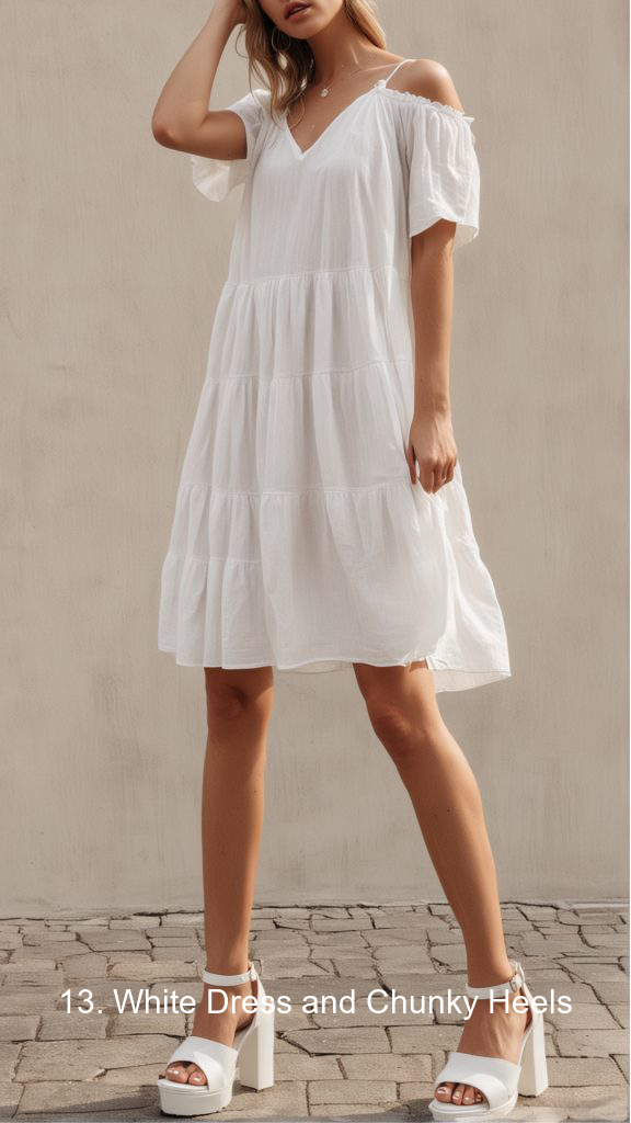 13. White Dress and Chunky Heels