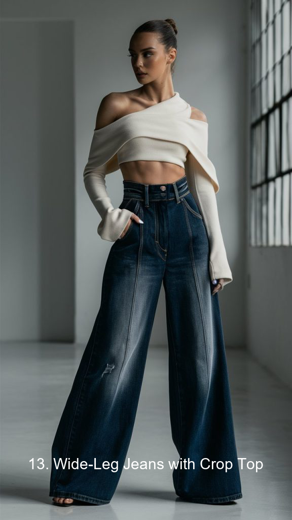 13. Wide-Leg Jeans with Crop Top