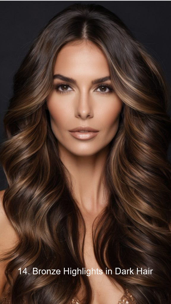 14. Bronze Highlights in Dark Hair