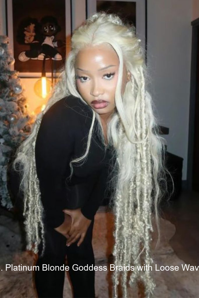 14. Platinum Blonde Goddess Braids with Loose Waves