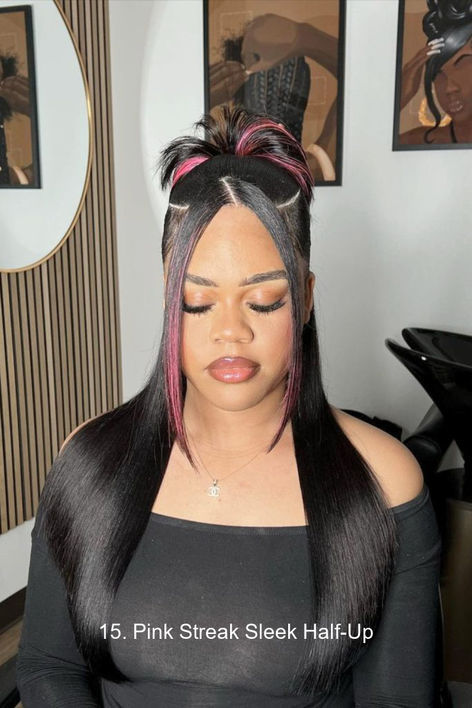 15. Pink Streak Sleek Half-Up