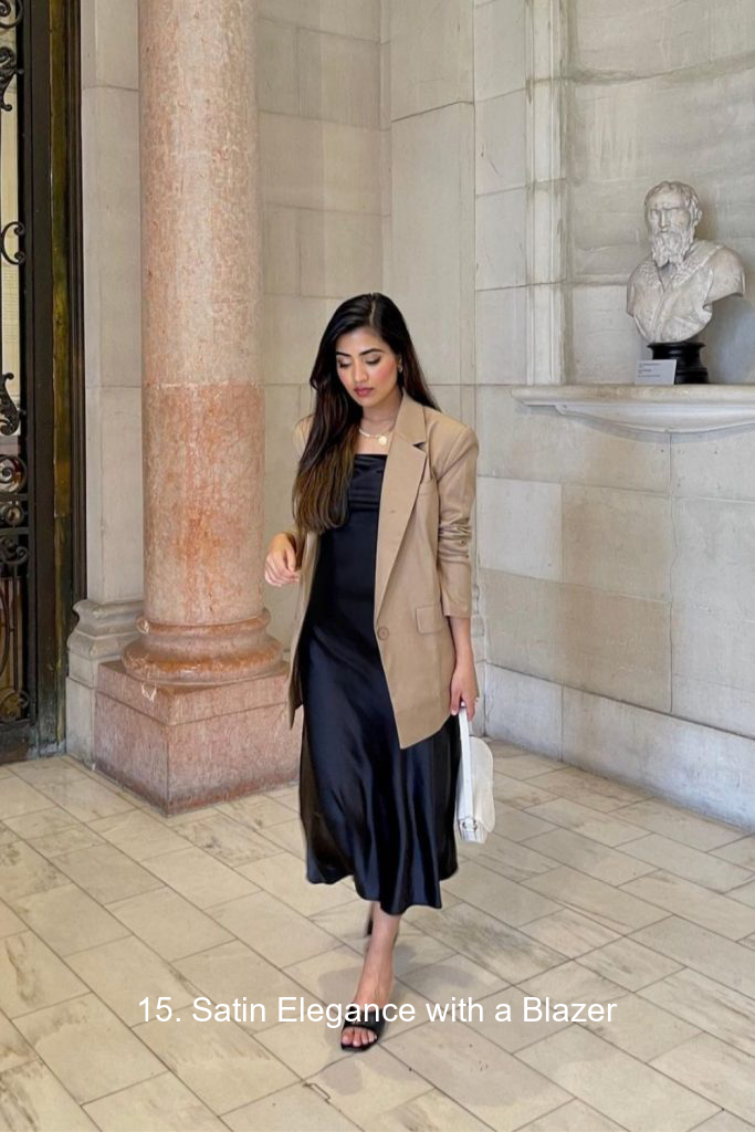 15. Satin Elegance with a Blazer