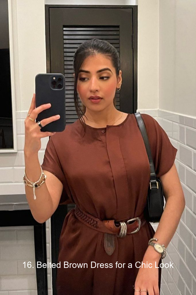 16. Belted Brown Dress for a Chic Look