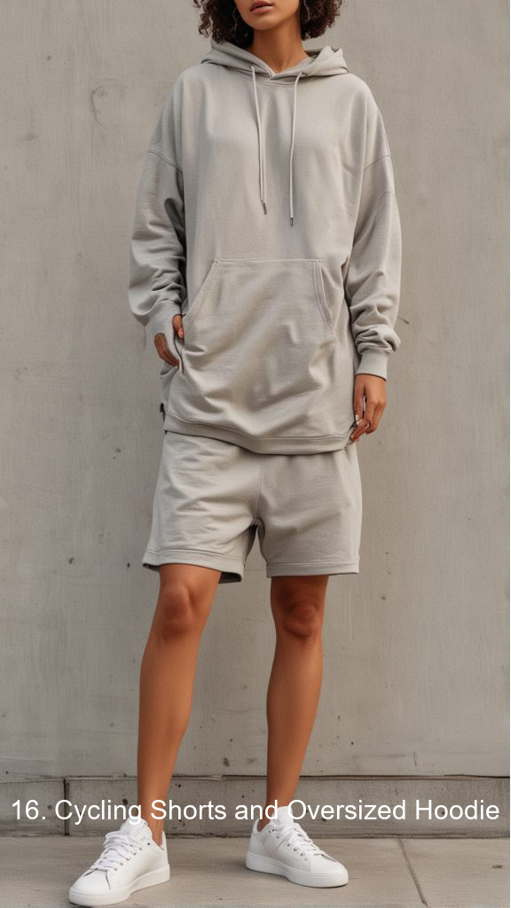 16. Cycling Shorts and Oversized Hoodie