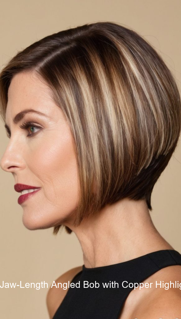 17. Jaw-Length Angled Bob with Copper Highlights