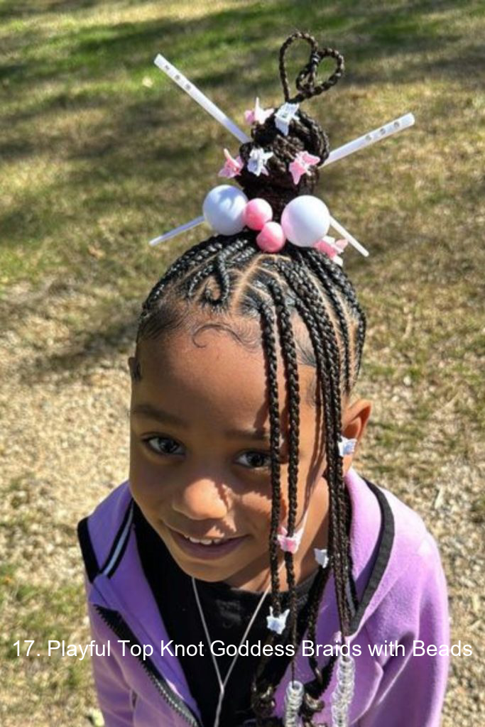 17. Playful Top Knot Goddess Braids with Beads