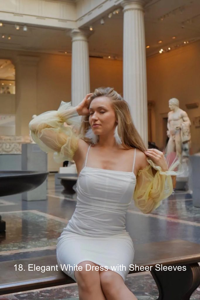 18. Elegant White Dress with Sheer Sleeves
