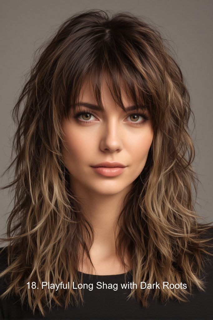 18. Playful Long Shag with Dark Roots