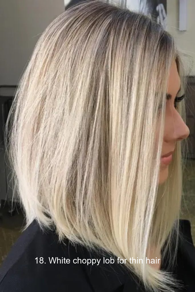 18. White choppy lob for thin hair