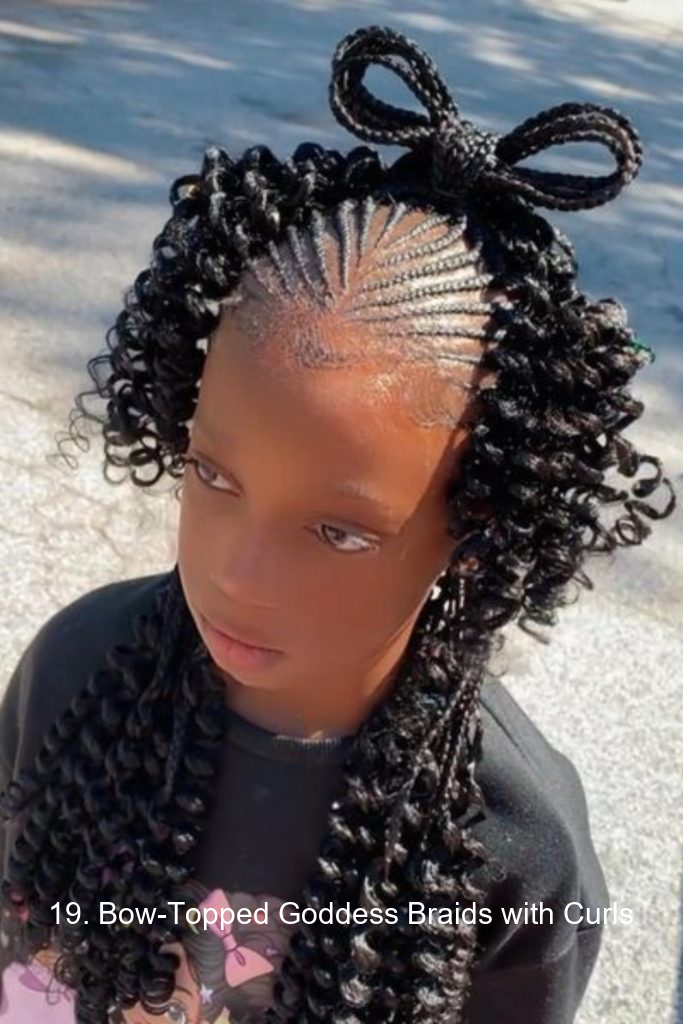 19. Bow-Topped Goddess Braids with Curls