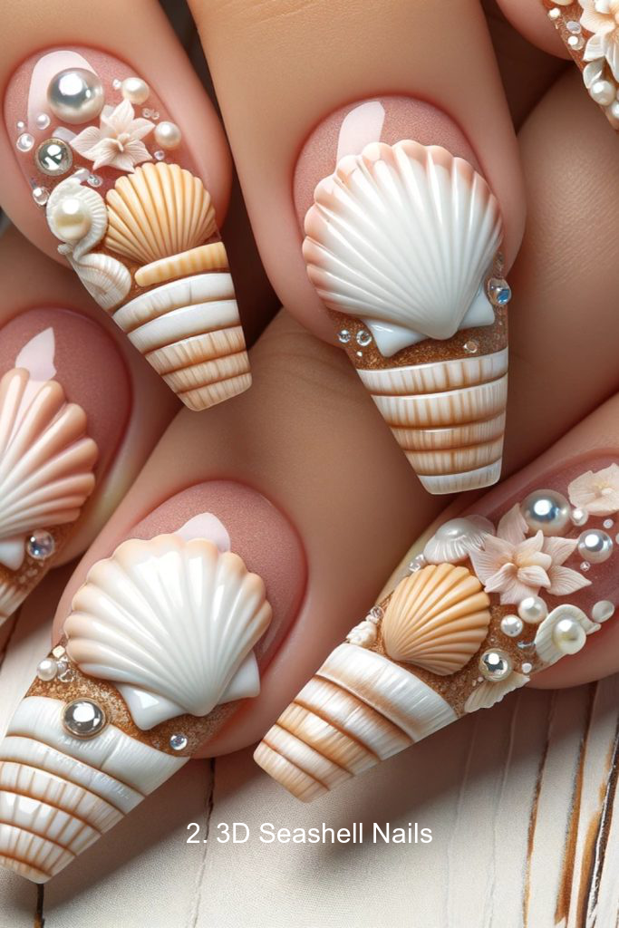 2. 3D Seashell Nails