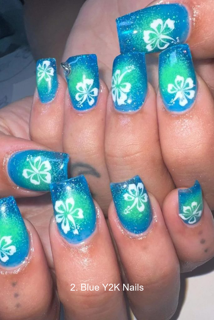 2. Blue Y2K Nails