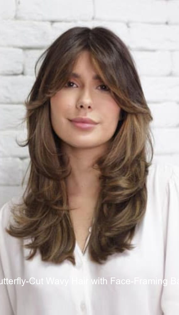 2. Butterfly-Cut Wavy Hair with Face-Framing Bangs