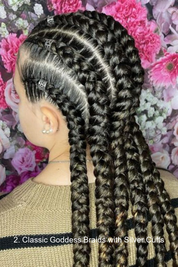 2. Classic Goddess Braids with Silver Cuffs