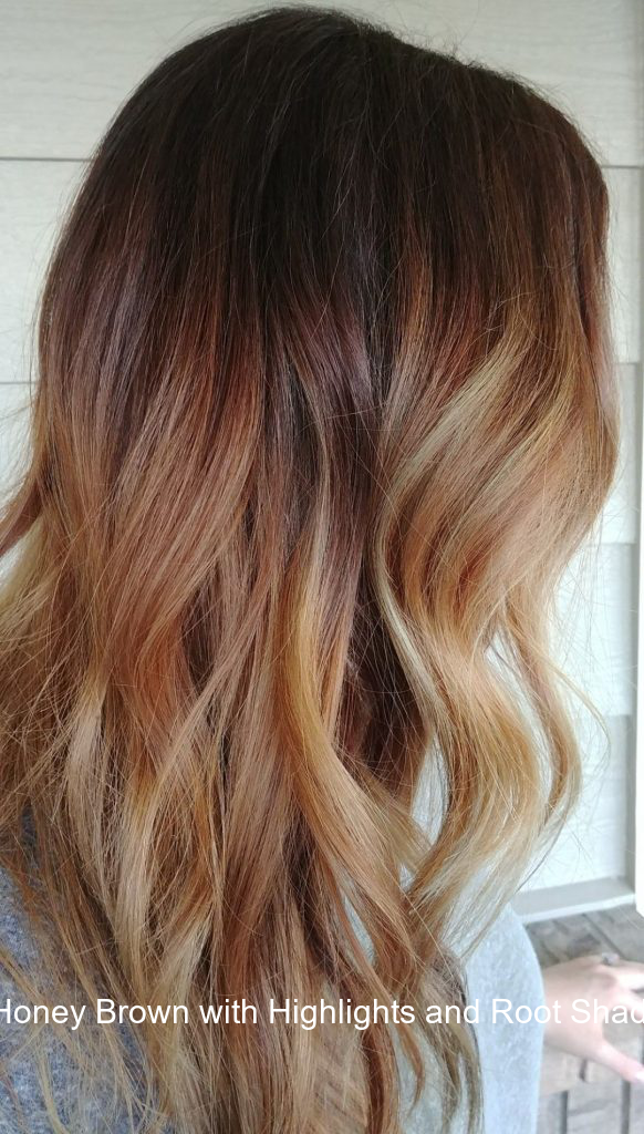 2. Honey Brown with Highlights and Root Shadow