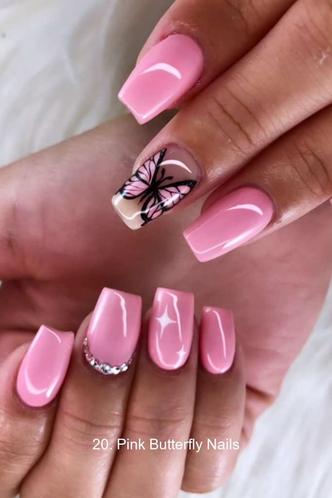 20. Pink Butterfly Nails
