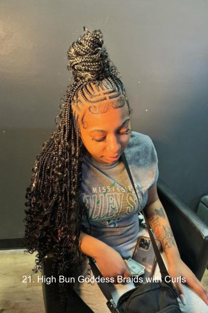 21. High Bun Goddess Braids with Curls