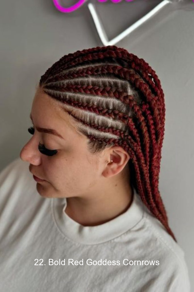 22. Bold Red Goddess Cornrows