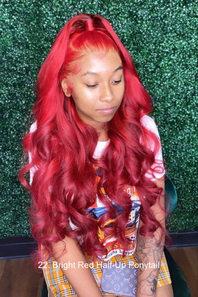 22. Bright Red Half-Up Ponytail