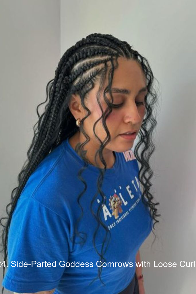 24. Side-Parted Goddess Cornrows with Loose Curls