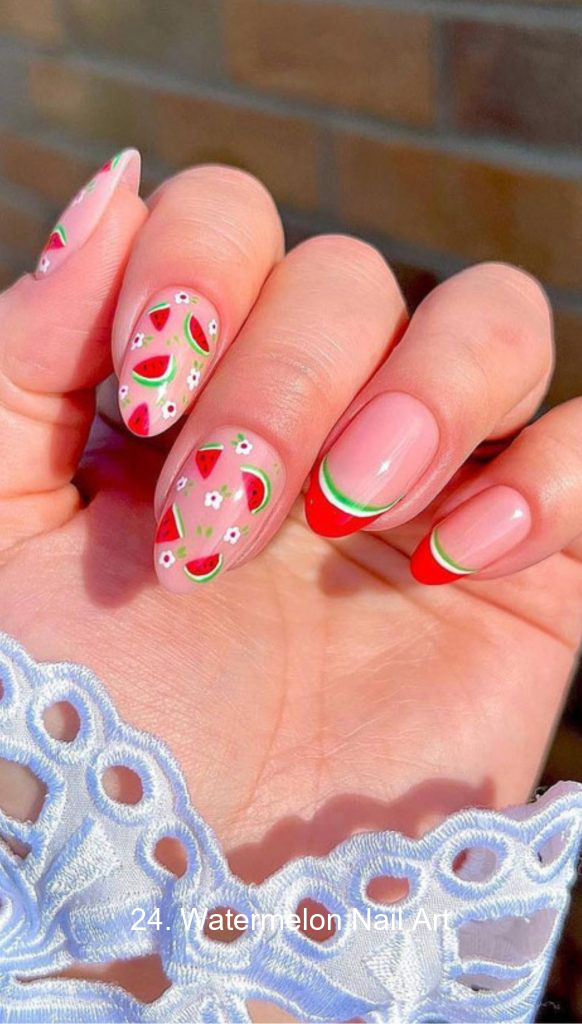 24. Watermelon Nail Art