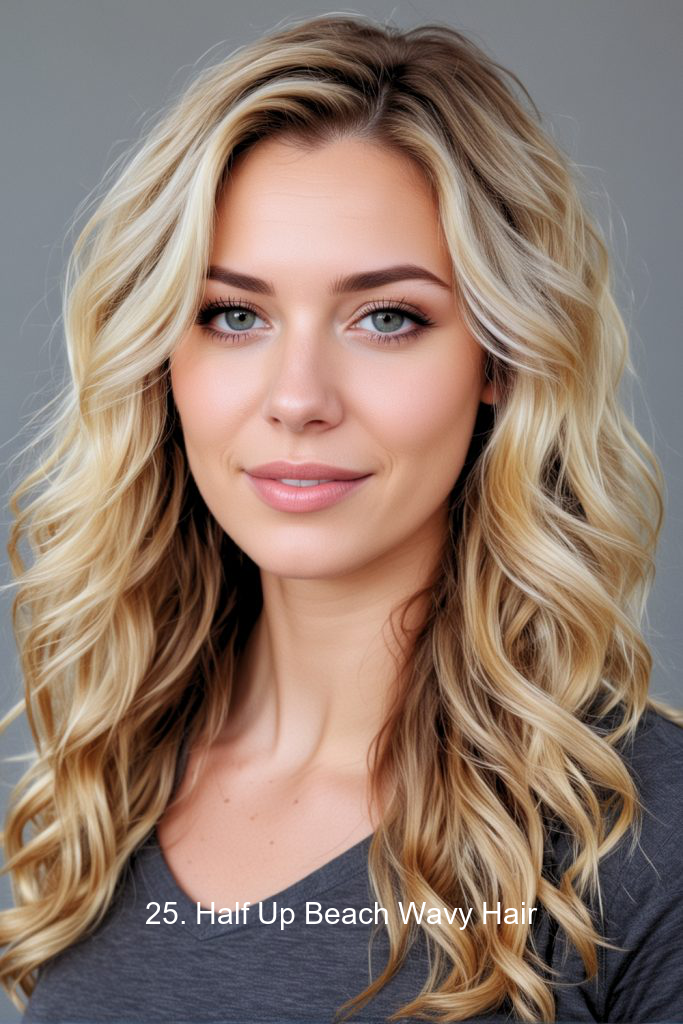 25. Half Up Beach Wavy Hair