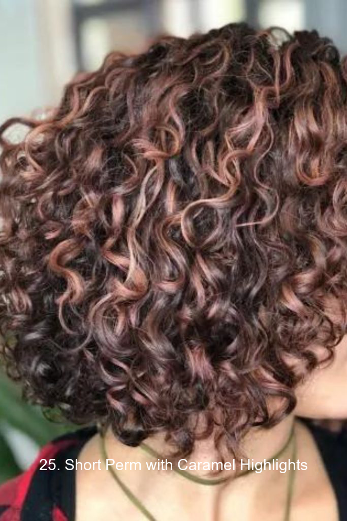 25. Short Perm with Caramel Highlights