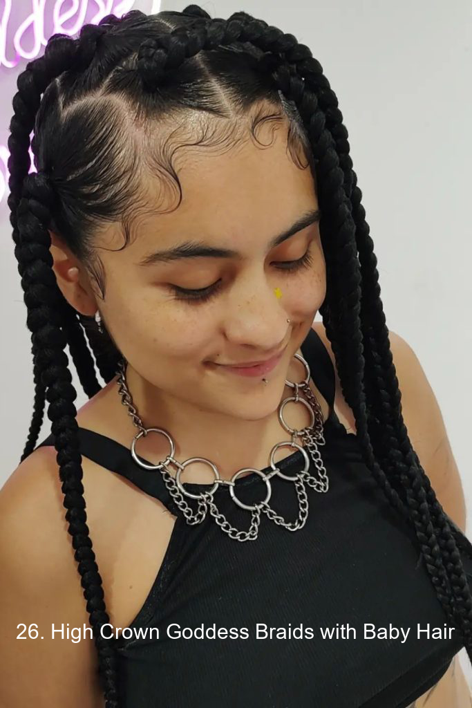 26. High Crown Goddess Braids with Baby Hair