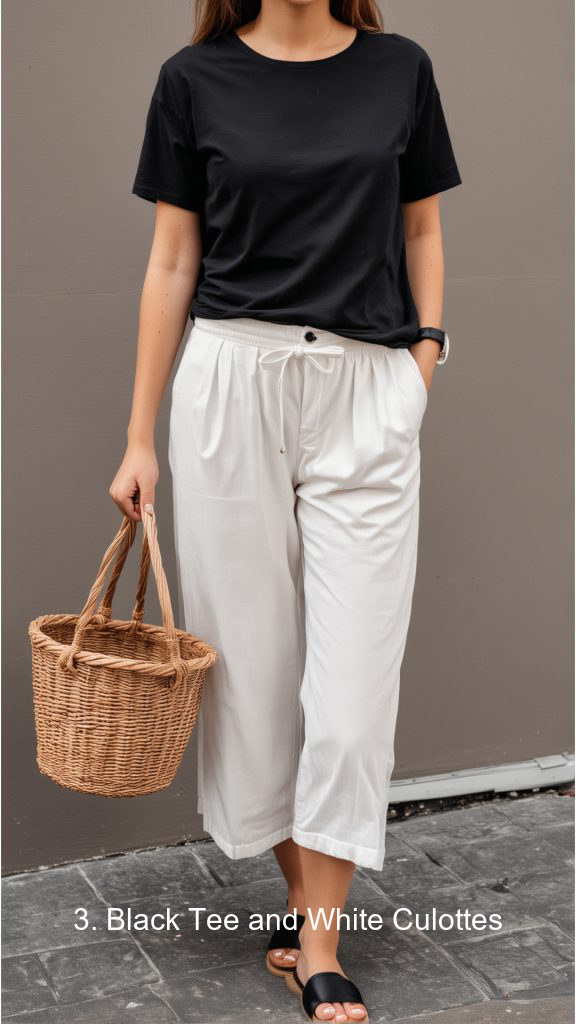 3. Black Tee and White Culottes