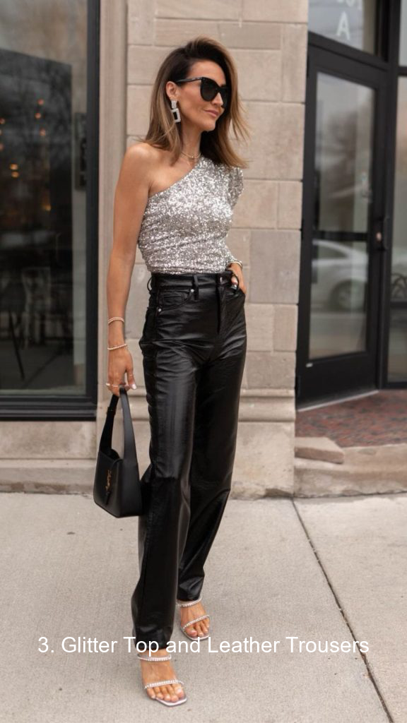 3. Glitter Top and Leather Trousers