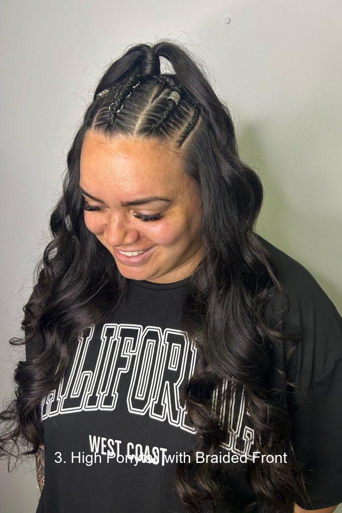 3. High Ponytail with Braided Front